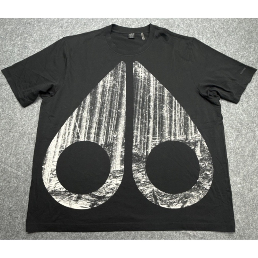Moose Knuckles T-Shirt Mens 2XL Black Crew Neck Short Sleeve Large Logo